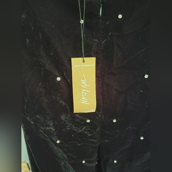 Nasty Gal velvet halterneck Jumpsuit Diamante Wide Leg Size 10 - Picture 7 of 9